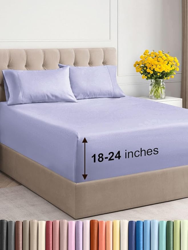 Extra Deep Twin XL Sheet Set - 4 Piece Breathable & Cooling Sheets - Hotel Luxury Bed Sheets Set - Easy & Secure Fit - Soft, Wrinkle Free & Comfy Sheets Set - Lavender Sheet Set w/Extra Deep Pockets