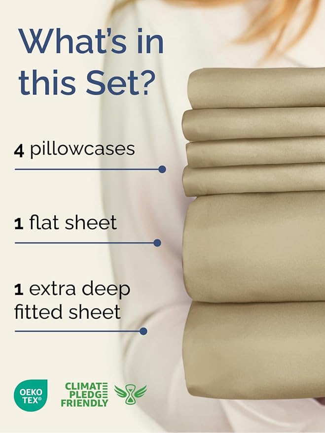 Extra Deep King Sheet Set - 6 Piece Breathable and Cooling Sheets - Hotel Luxury Bed Sheets Set - Easy & Secure Fit - Soft, Wrinkle Free and Comfy Sheets Set - Beige Sheet Set with Extra Deep Pockets