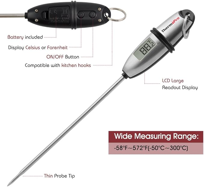 ThermoPro TP-02S(2 Pack) Instant Read Meat Thermometer Digital Cooking Food Thermometer with Super Long Probe for Grill Candy Kitchen BBQ Smoker Oven Oil Milk Yogurt Temperature