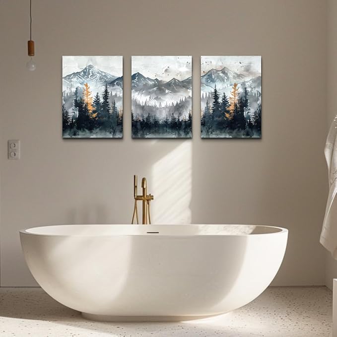 DZRWUBHS Canvas Wall Art Prints Modern Wall Decor for Bedroom Wall Art Living Room Office Poster Mountain Landscape Pictures Foggy Forest Vintage Paintings Artwork Home Decor Ready To Hang 3 Piece