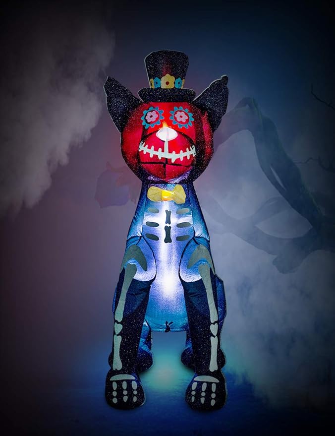 AJY 4 Feet Halloween Inflatable Dog Skeleton Spooky Town Skeleton Yard Art Décor Inflatable LED Lights Halloween Display Blow up Lighted Yard Decor Lawn Home Garden Party Favor Decoration