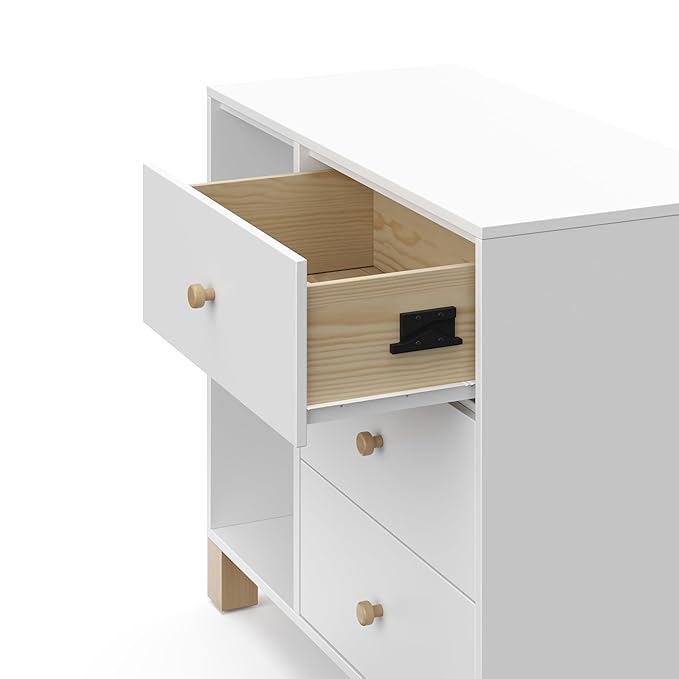 Storkcraft California 3 Drawer Combo Dresser (White with Driftwood) – GREENGUARD Gold Certified, Interlocking Drawer System, Pre-Installed Drawer Tracks for Easier Assembly, Spacious Cabinet