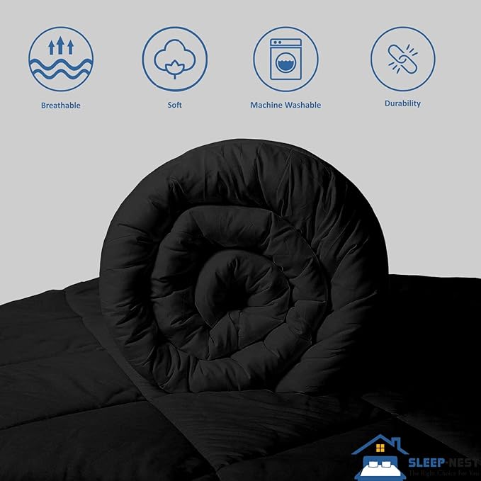 SLEEP-NEST Oversized King Comforter 132 x 120 Inch Hotel Luxury Weighted Down Alternative Pinch Pleat 1 Piece Comforter with 8 Tabs/Loops 400 GSM-Box Stitched Extra Large Breathable - Black