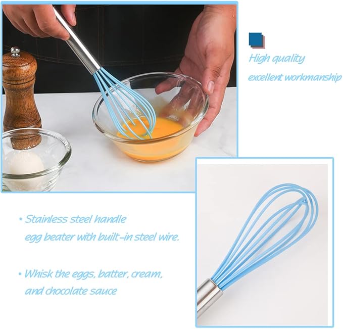 Mini Spatula And Mini Kitchen Utensil Set Small Five-Piece Set Tiny Silicone Kids Kitchen Tools Whisk Spatula Tongs Spoon And Slotted Spatula For Cooking(Kids Baking Supplies) Blue