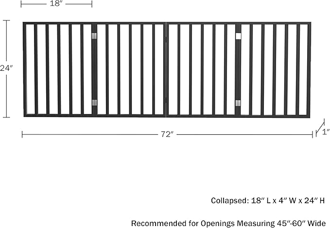 Indoor Pet Gate - 4-Panel Folding Dog Gate for Stairs or Doorways - 72x24-Inch Freestanding Pet Fence for Cats and Dogs by PETMAKER (Black)