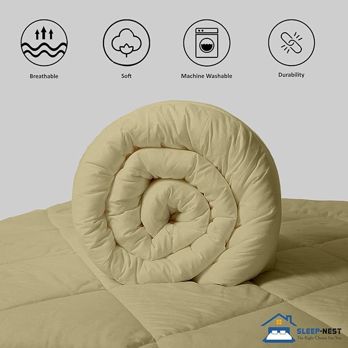 SLEEP-NEST Hotel Luxury King Comforter 102 x 90 - All Season Pintuck Bedding 1 Piece Down Alternative Pinch Pleat Comforter with 8 Corner Tabs - 350 GSM, Ultra Soft, Breathable Quilt - Desert Sand