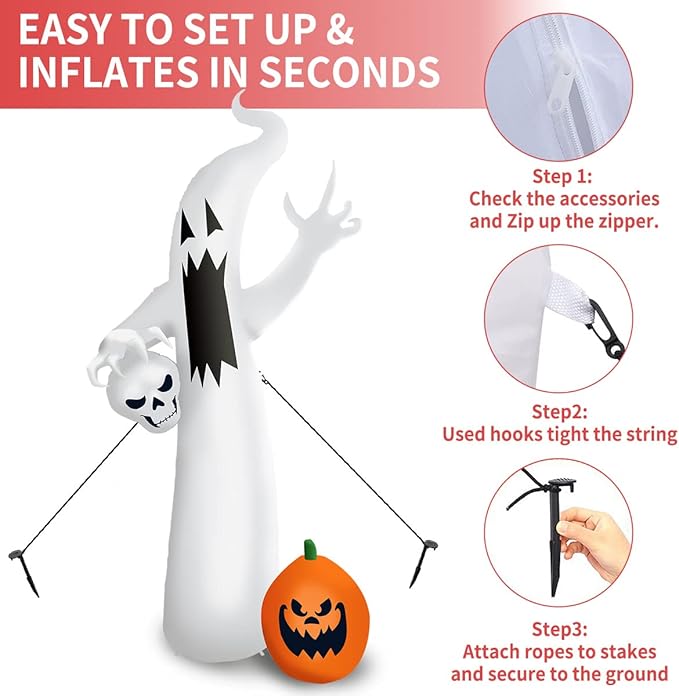 12 Ft Halloween Inflatable Decorations, Ghost Inflatables Outdoors Giant Large Halloween Decor Built-in Led Lights with Tethers, Stakes for Yard, Garden, Lawn Festival Holiday Party
