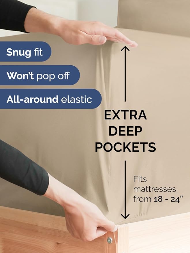 Extra Deep Queen Sheet Set - 6 Piece Breathable and Cooling Sheets - Hotel Luxury Bed Sheets Set - Easy & Secure Fit - Soft, Wrinkle Free and Comfy Sheets Set - Cream Sheet Set with Extra Deep Pockets
