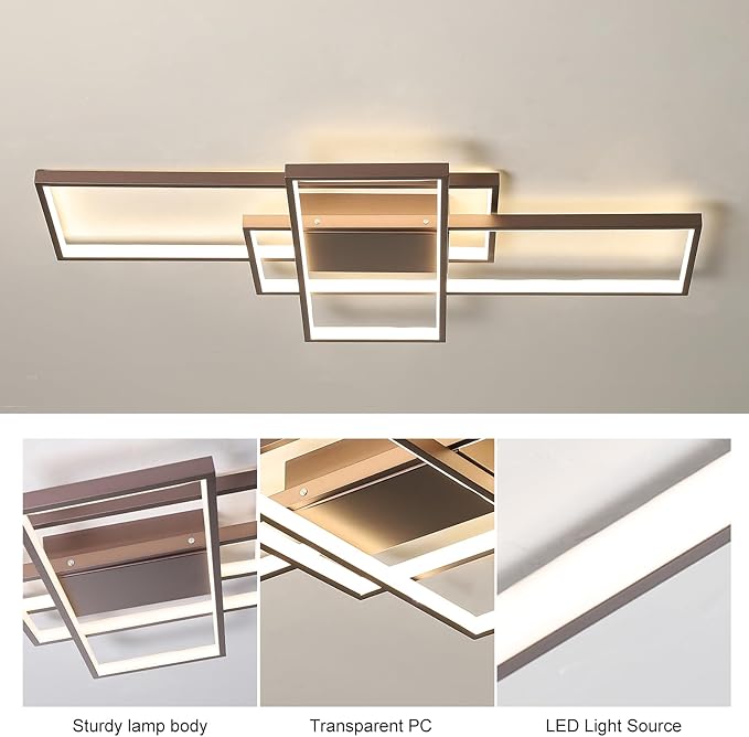 GEADI Modern Ceiling Light Fiture, Dimmable Led Flush Mount Ceiling Lamp with Remote Control,50W Square Close to Ceiling Lights for Bedroom Living Room Dining Room (35.4",Coffee, 3000K-6500K)