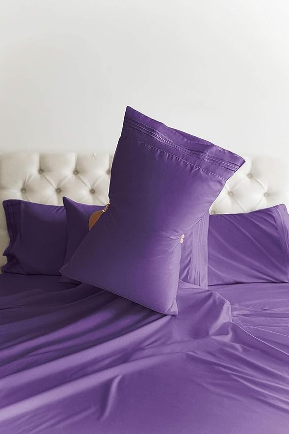 CGK Linens Queen 6 Piece Sheet Set - Cooling Sheets for Hot Sleepers - Hotel Luxury Bedding Set w/ 8-16 Inch Deep Pockets - 1 Flat & 1 Fitted & 4 Pillowcases - Soft, Easy Care & Wrinkle Free - Purple