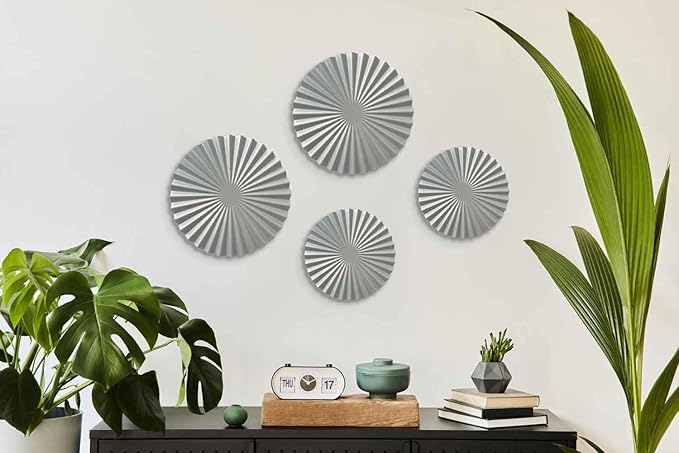 ITrixgan Metal Wall Art Decor Set - Sunburst Metal Art, Silver Accents For Living Room - Set of 4