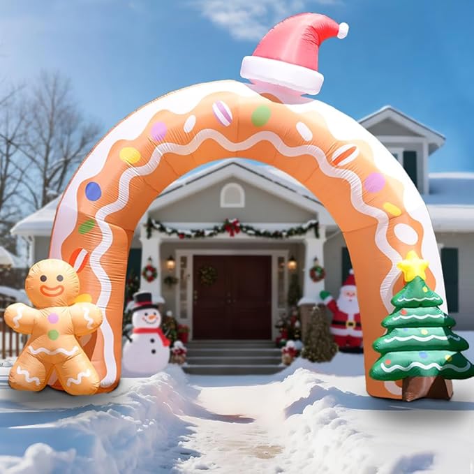 GARIG 13FT Christmas Inflatables Gingerbread Archway Outdoor Decorations, Christmas Blow Up Yard Decorations with Built-in LEDs for Xmax Outdoor Party, Yard, Garden