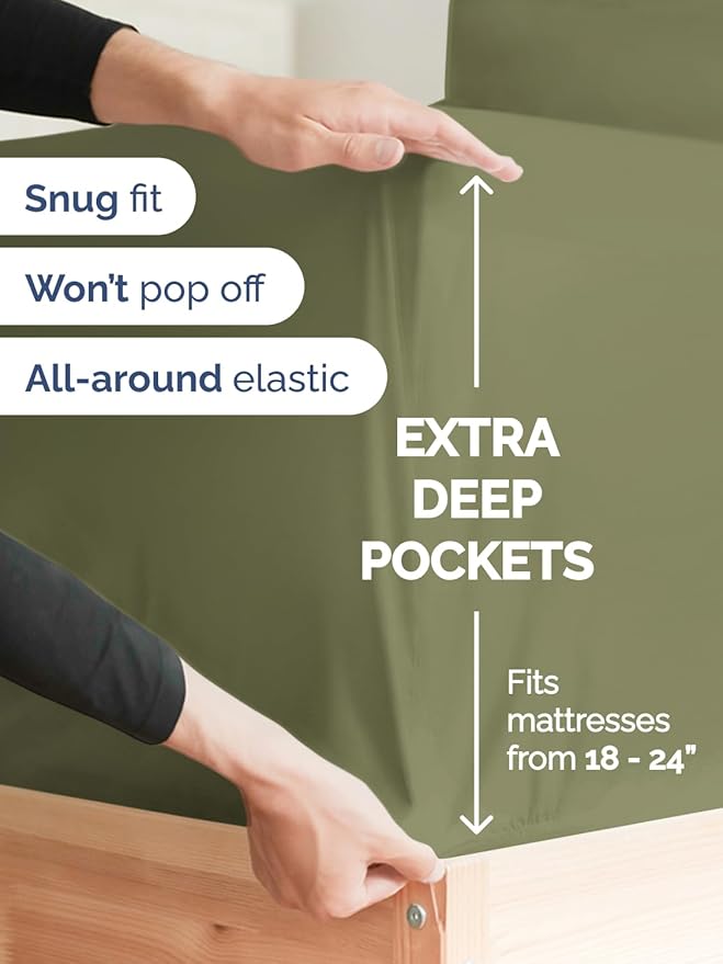 Extra Deep Full Sheet Set - 6 Piece Breathable & Cooling Sheets - Hotel Luxury Bed Sheets Set - Easy & Secure Fit - Soft, Wrinkle Free & Comfy Sheets Set - Sage Green Sheet Set with Extra Deep Pockets