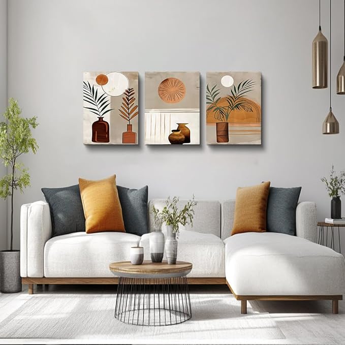 DZRWUBHS Boho Wall Art Prints Wall Decor for Bedroom Canvas Wall Art for Living Room Office Decoration Paintings Leaf Abstract Wall Pictures Artwork Modern Minimalist Home Decor 3 Pcs Ready To Hang