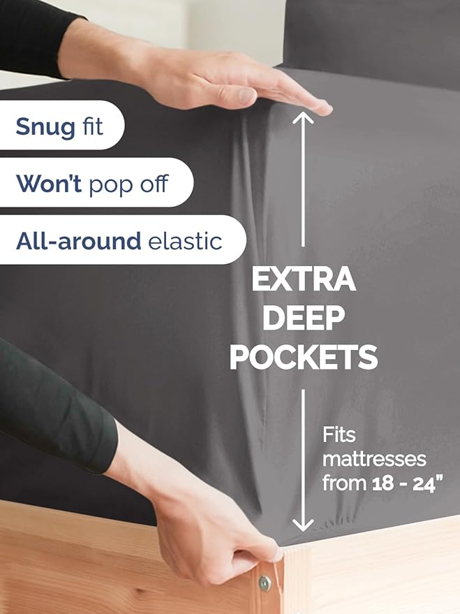 Extra Deep Twin XL Sheet Set - 4 Piece Breathable & Cooling Sheets - Hotel Luxury Bed Sheets Set - Easy & Secure Fit - Soft, Wrinkle Free & Comfy Sheets Set - Grey Sheet Set with Extra Deep Pockets