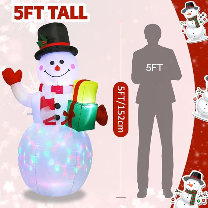 AerWo 5ft Christmas Inflatables Blow Up Yard Decorations, Upgrade Snowman Xmas Inflatable with Rotating LED Lights for Indoor Outdoor Yard Garden Christmas Decorations