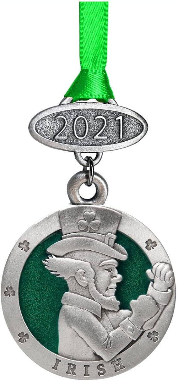 Irish Fighter 2025 Ornament | Graduation Gift | Hand-Sculpted Christmas Tree Ornament | Intricately Crafted Metal Pewter Alma Mater Inlay