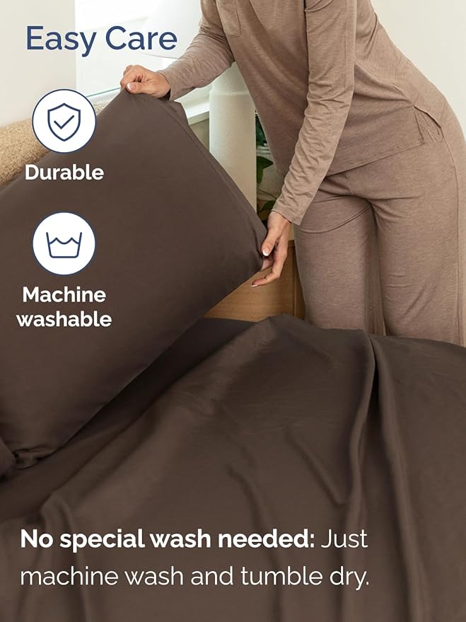 Extra Deep Split King Sheet Set - 7 Piece Breathable & Cooling Sheets - Hotel Luxury Bed Sheets Set - Easy & Secure Fit - Soft, Wrinkle Free & Comfy Sheets Set - Brown Sheet Set w/Extra Deep Pockets