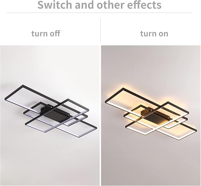 GEADI Modern Extra Large LED Ceiling Lights, Black Dimmable Rectangular Chandelier 68W Flush Mount Ceiling Lamp with Remote 3 Squares Ceiling Light Fixtures for Living Dining Room Kitchen, 41.3in