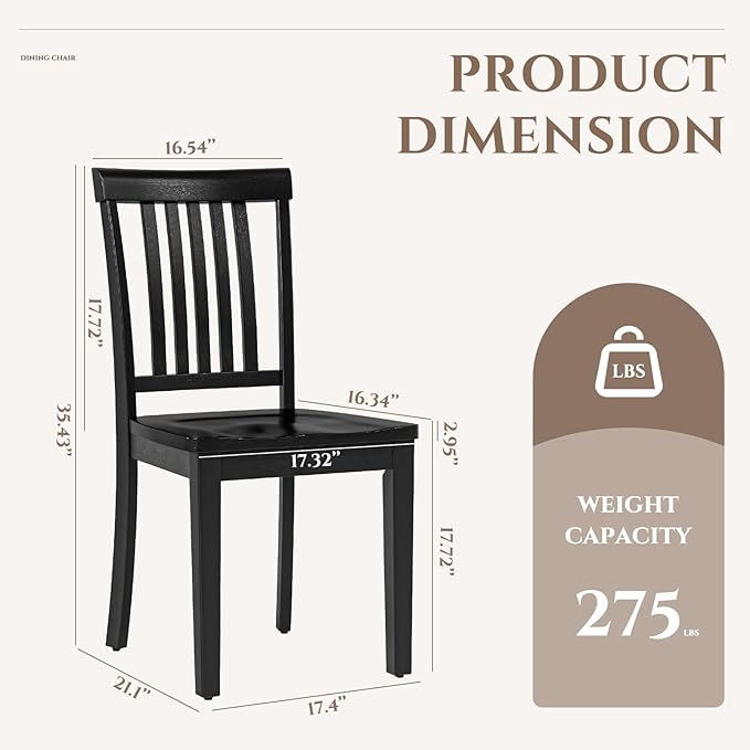 COLAMY Wooden Dining Chairs Set of 2, Solid Rubberwood Kitchen & Dining Room Chairs, High Spindle Back Windsor Style, Modern Dining Table Chairs, Non-Slip Foot Pads, Minimalist Home Furniture,Black