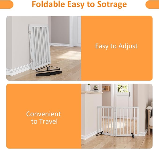 Freestanding Wooden Dog Gate 2 Panel, Foldable Dog Gate for Stairs, Pet Gates for Doorways House, 24-inch Tall Pet Gate