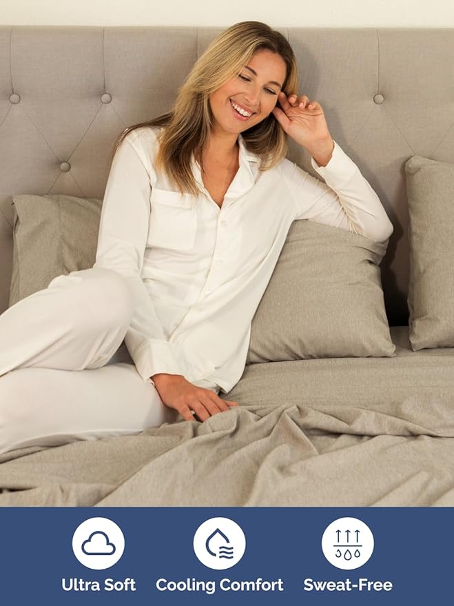 Extra Deep Queen Sheet Set - 6 Piece Breathable & Cooling Sheets - Hotel Luxury Bed Sheets Set - Easy Fit - Soft, Wrinkle Free & Comfy Sheets Set - Heathered Beige Sheet Set with Extra Deep Pockets