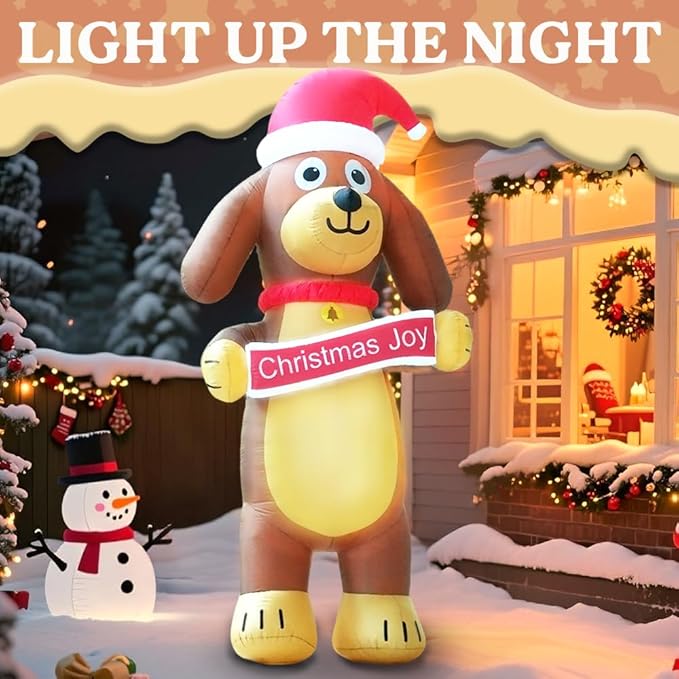GARIG 10FT Christmas Inflatables Christmas Puppy Dog Outdoor Decorations, Christmas Blow Up Yard Decorations with Built-in LEDs for Xmax Outdoor Party, Yard, Garden