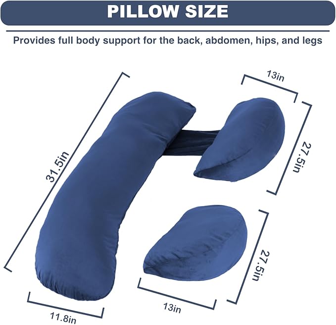 Pregnancy Pillow for Sleeping, Maternity Pillow, Velvet Cover Maternity Pillow Support for Back, Legs, Belly, HIPS Grey-Blue Large