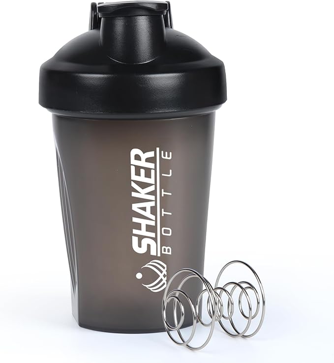 Shaker Bottle, 400ml Small Protein Shaker Cup with Mixing Ball for Smooth blending, Leak-Proof GYM Workout Water Bottles for protein Shake,Bpa Free (13oz / Black)