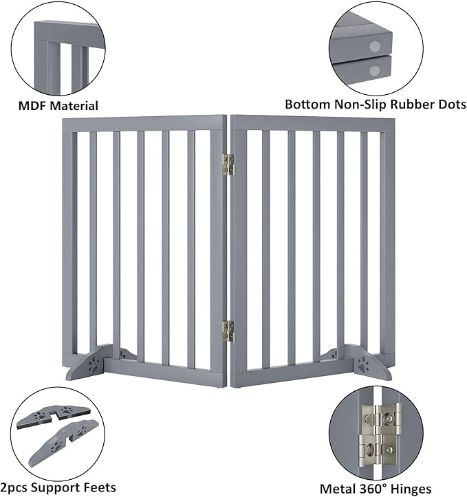 Freestanding Pet Gate Foldable Dog Gates for Doorways Wooden Dog Gates for The House 24-inch Tall Pet Barrier