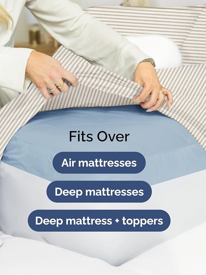 Extra Deep Cal King Sheet Set - 6 Piece Breathable & Cooling Sheets - Hotel Luxury Bed Sheets Set - Easy Fit - Soft, Wrinkle Free & Comfy Sheets Set - Beige Striped Sheet Set with Extra Deep Pockets