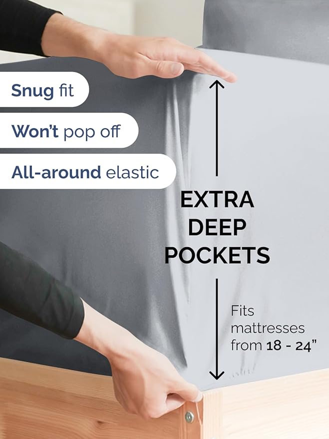 Extra Deep Twin XL Sheet Set - 4 Piece Breathable and Cooling Sheets - Hotel Luxury Bed Sheets Set - Easy Fit - Soft, Wrinkle Free and Comfy Sheets Set - Steel Blue Sheet Set with Extra Deep Pockets