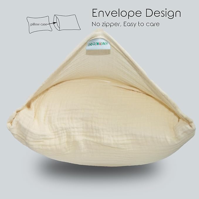 Organic Cotton Muslin Mini Pillowcases with Envelope Design,2 Pack Ultra Breathable Kids Toddler Pillowcases for Boys and Girls- 13 x 18 inches (Beige)