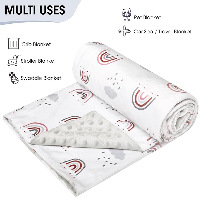 Minky Baby Blanket for Boys Girls Neutral, Soft Lightweight Micro Fleece Blanket with Double Layer, Dotted Backing, Breathable Receiving Blanket for Newborns, 30x40 Inches, Rainbow