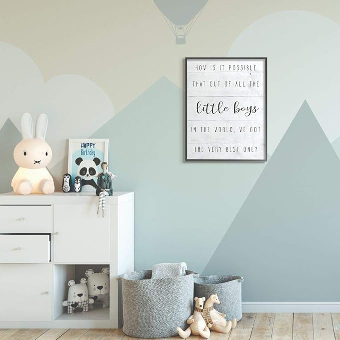 Stupell Industries Best Little Boy Family Kids Home Inspirational Word, Design by Artist Daphne Polselli Wall Art, 24 x 30, Black Framed