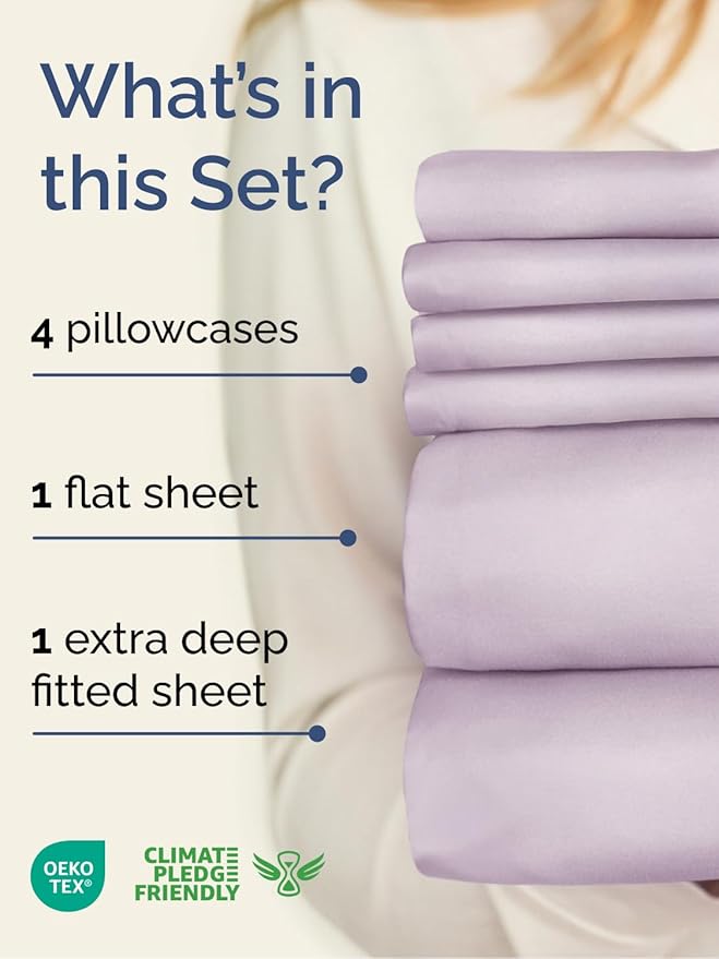Extra Deep Queen Sheet Set - 6 Piece Breathable and Cooling Sheets - Hotel Luxury Bed Sheets Set - Easy Fit - Soft, Wrinkle Free and Comfy Sheets Set - Light Lavender Sheet Set with Extra Deep Pockets