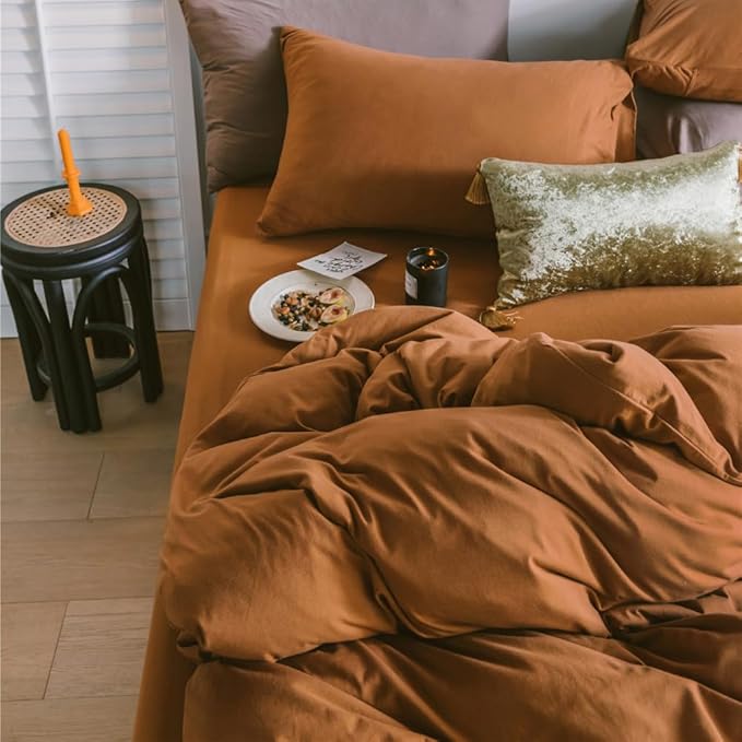 Wellboo Pumpkin Color Comforter Sets Twin Size Solid Rust Bedding Comforters Burnt Orange Soft Quilts Cotton Women Girls Rust Caramel Blankets Modern Reddish Orange Bed Comforter Brown Terracotta Bed