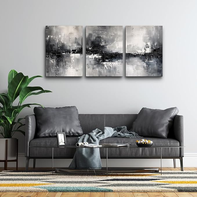 DZRWUBHS Large Wall Art for Living Room Canvas Wall Decor for Bedroom Black And White Wall Painting Inspirational Abstract Pictures Artwork Modern Office Ready to Hang Minimalist Home Decor Set of 3