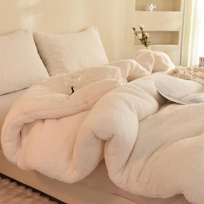 3D Jacquard Sherpa Comforter Set (Beige, Queen Size 90"x90") and Reversible Sherpa Comforter Set (White, Twin Size 68"x90")