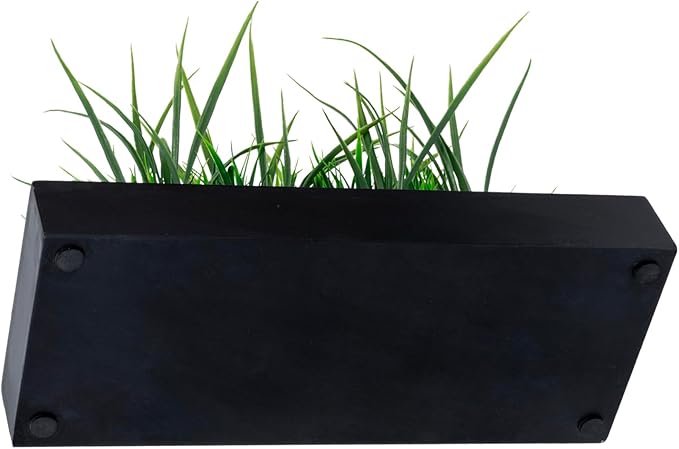 MyGift Large Artificial Green Grass Plants Potted in 14-Inch Matte Black Wood Decorative Planter, Tabletop Faux Greenery in Wooden Rectangular Pot Centerpiece Décor