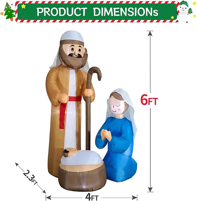 DomKom 6ft Christmas Inflatables Nativity Scene Outdoor Decoration,LED Lights Holiday Blow Up Yard Decoration for Holiday Party Garden Yard Lawn Winter Decor