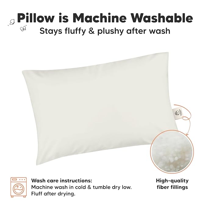 2-Pack Toddler Pillow - Soft Organic Cotton Toddler Pillows for Sleeping - 13X18 Small Pillow for Kids - Kids Pillows for Sleeping - Kids Pillow for Travel, School, Nap, Age 2 to 5 (Pearl Gray)