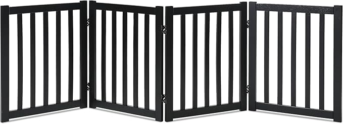 LZRS 4-Panel Wooden Free Standing Foldable Dog Gate – 24" High, Extra Wide Step-Over Safety Pet Gate for Doorways, Stairs, Hallways, Large Spaces & Playpen for Puppies Indoor Use, Black
