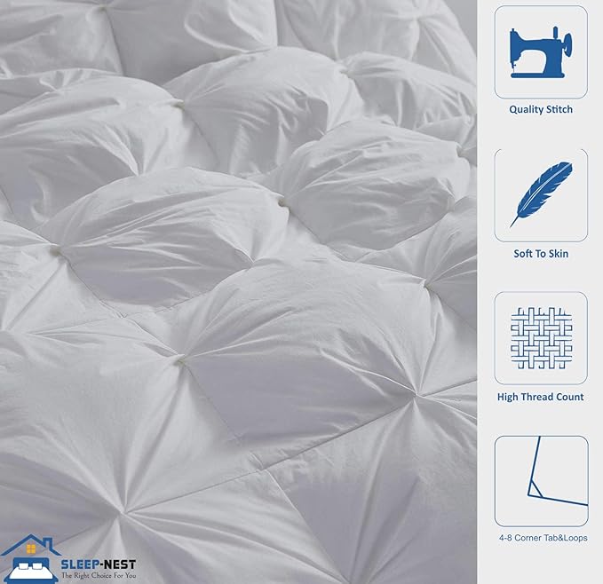 SLEEP-NEST Super King Plus Comforter 128x128 Hotel Luxury Down Alternative Pinch Pleated 1 Piece Comforter with 8 Tabs/Loops, Extra Wide Quilt for All Season, Oversized King - Silver Grey