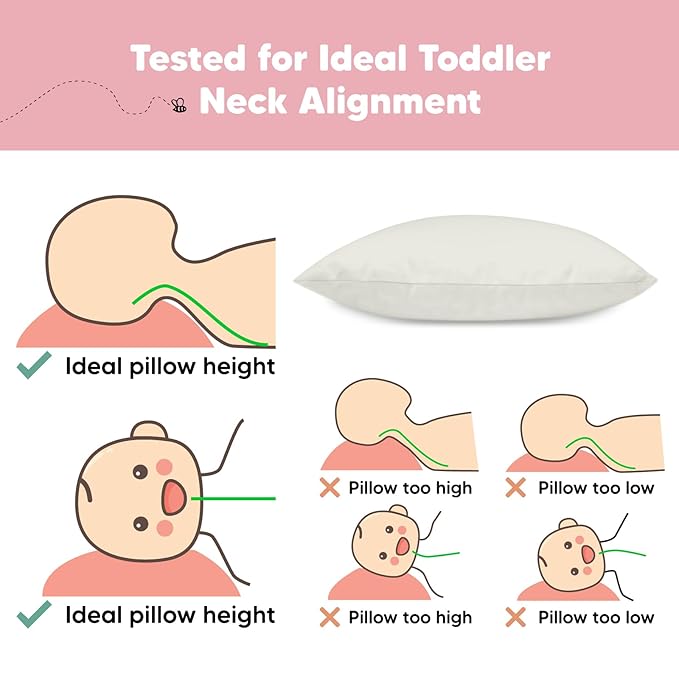 2-Pack Toddler Pillow - Soft Organic Cotton Toddler Pillows for Sleeping - 13X18 Small Pillow for Kids - Kids Pillows for Sleeping - Kids Pillow for Travel, School, Nap, Age 2 to 5 (Pearl Gray)