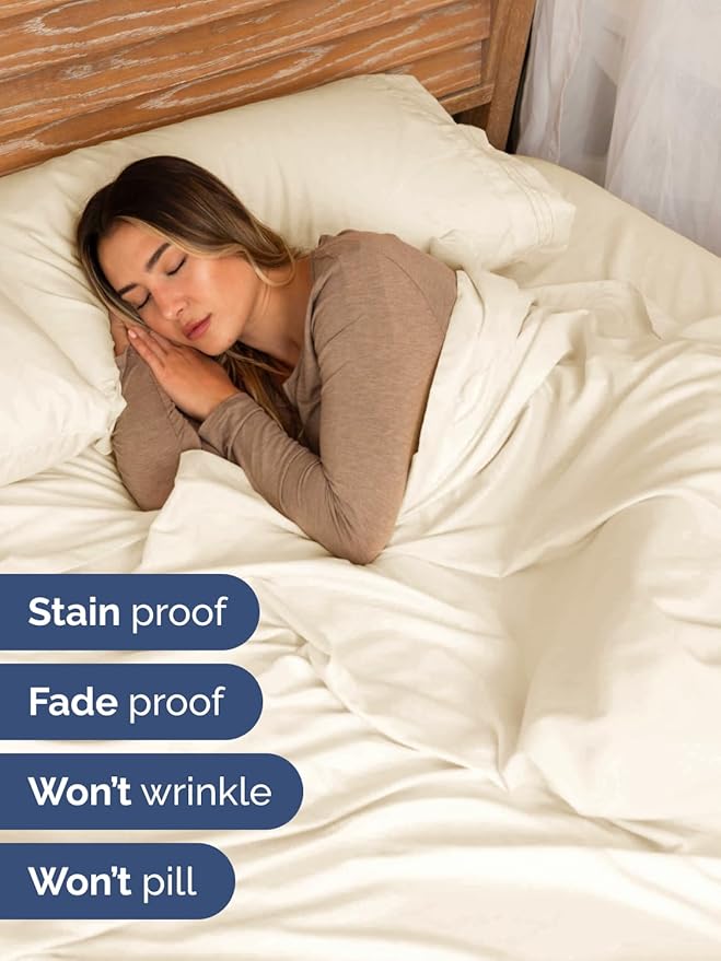 Extra Deep Twin XL Sheet Set - 4 Piece Breathable and Cooling Sheets - Hotel Luxury Bed Sheets Set - Easy Fit - Soft, Wrinkle Free and Comfy Sheets Set - Off White Sheet Set with Extra Deep Pockets