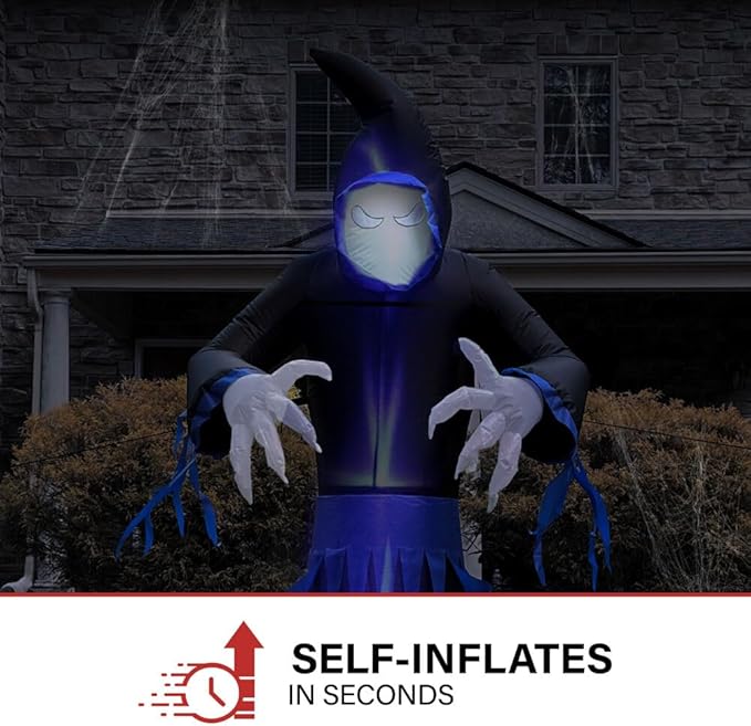 Haunted Hill Farm 8-Ft Tall Grim Reaper Blow Up Inflatable with Lights and Music, Outdoor Halloween Inflatable Decoration for Lawn and Yard, Giant Spooky Holiday Decor