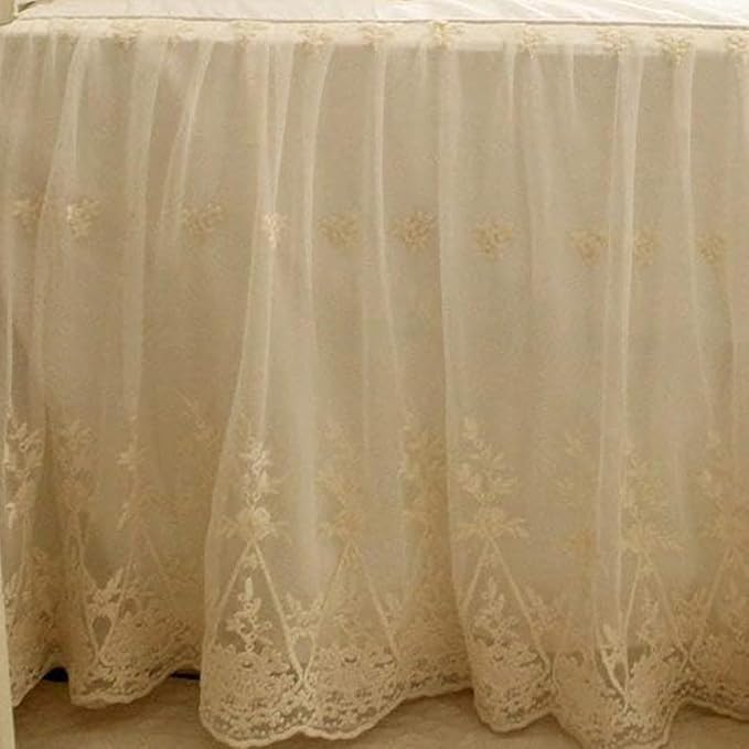 Brandream Lace Bed Skirt Boho Bohemian Girl Baby Nursery Crib Bed Skirt Dust Ruffle - Solid Color Romantic Cream Off White Farmhouse Chic 100% Cotton Ruffle Excellent Quality