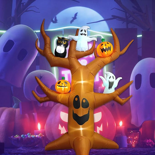 9ft Halloween Inflatables Blow Up LED Inflatable Dead Tree with Ghost and Pumpkins for Outdoor Indoor Garden Yard Lawn Party Holiday Decoration