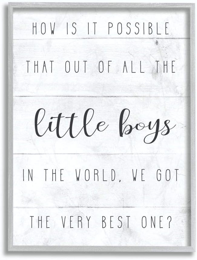 Stupell Industries Best Little Boy Family Kids Home Inspirational Word, Design by Artist Daphne Polselli Wall Art, 16 x 20, Grey Framed